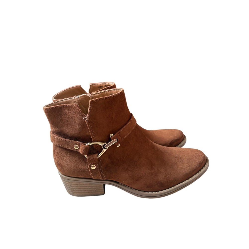 White Mountain‎ Womens Ankle Boot Chestnut Faux Suede Harness Bootie NWT